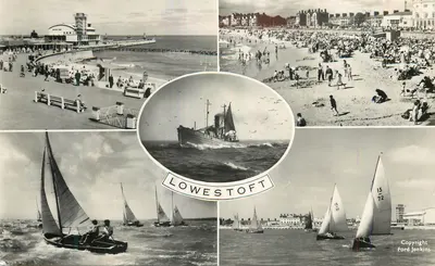 Lowestoft — vista da praia, do porto e dos barcos — Ford Jenkins