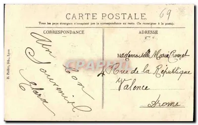 Een gedachte — Bloemachtige decoratie met foto's van Parijs — D. Paillot, Lyon — Achterkant