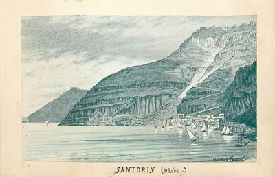 Bilhete postal antigo Santorin Portinho