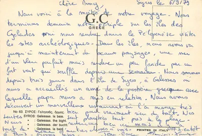 Galesias, baía — ilha de Syros — G.C. GRECE, n° 63 — Verso