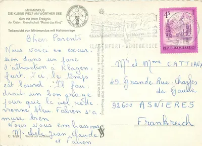 Minimundus — Miniatura jeziora Wörthersee — wydawca Anschlagkarten-Verlag Franz Schlicher — Rewers