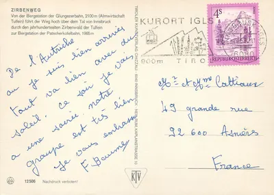 Zirbenweg — ścieżka w lesie zirbów — wydawca KTV, n° 12506 — Rewers