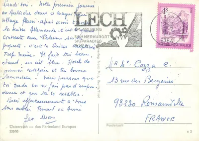 Lech am Arlberg — vista panorâmica e teleférico — Lembrança — Verso