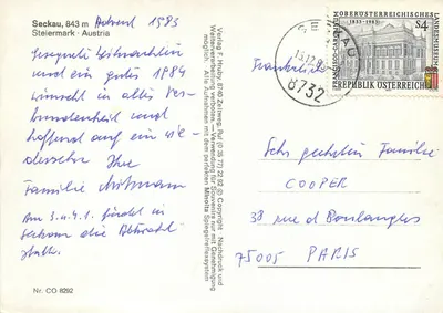 Benediktinerstift Seckau — vista invernal — Verlag F. Hubby, n° CO 8292 — Verso