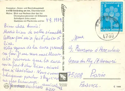 Grenzstadt Schärding — vista panorâmica com ponte, praça e igreja — Verlag Schärding — Verso