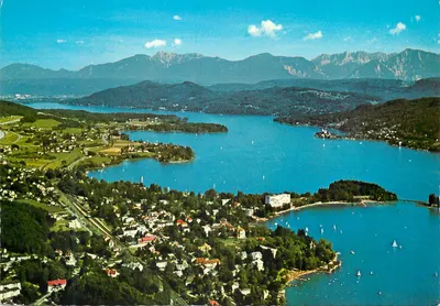 Pörtschach — vista do lago de Wörthersee e das Karawanken — Heiligenblut, República da Áustria