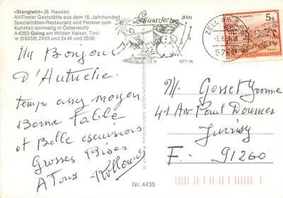 Stanglwirt (B. Hauser) — Velha Pousada Tirolense no Wilden Kaiser, Tirol — editor David Grundler, n° 4435 — Verso