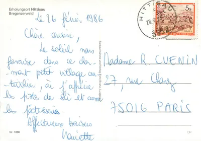 Hittisau — vila nevada nas Alpes austríacas — Foto Branz, n° 1088 — Verso