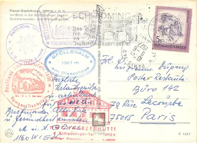 Planai-Gipfelkreuz, 1904 m — Krzyż szczytowy w austriackich Alpach — wydawca STEIERMARK — Rewers