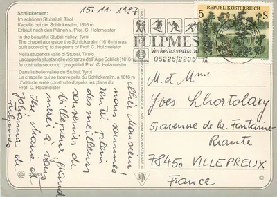 Schlickeralm — kaplica w dolinie Stubai, Tyrol — wydawca HULPMESES — Rewers