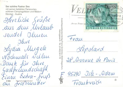At Lake Faaker See — panoramic view and landscapes — Ansichtskarten-Verlag Franz Schlicher, no. 3/284 — Back