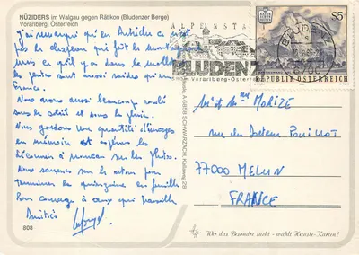 Nüziders im Walgau — vista panorâmica — editor Hüsle-Karten, n°808 — Verso