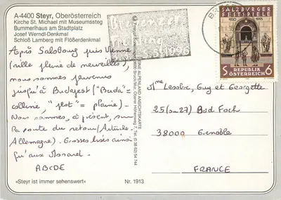 Steir — Witaj z STEYR — Wydawca: EINE ALPENLAND ANSICHTSKARTE, n° 1913 — Rewers