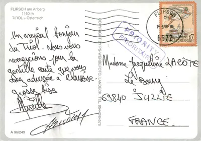 Flirsch am Arlberg — alpejskie wioski w Tyrolu — wydawca PS-WERBEFOTO, nr A 96/249 — Rewers