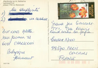 Igreja paroquial de Santa Catarina Lermoos/Tirol — editor Kunstverlag Franz Milz, n° 243/1198 — Verso