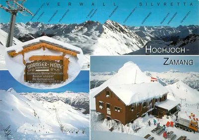 Hochjoch-Zamang — Panorama do domaine skiable com a Wormser Hütte — editor não visível