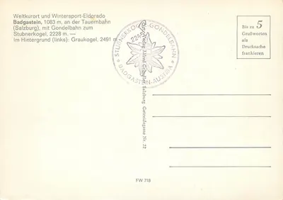 Badgastein — Weltkurort und Wintersport-Eldorado — Stubnerkogel, Graukogel — editor Alfred Gründler, Salzburgo — Verso
