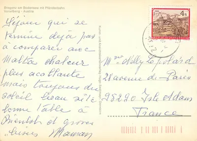 Bregenz no Lago de Constança com a Linha Teleférica de Pfänder — Vorarlberg - Áustria — editor Hugo Sedlmayr, n°41 — Verso