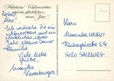 Zimowa świątynia Bożego Narodzenia — tła tworzą góry — wydawca OÖTERR. ZVILINVALENDBAND LANDESGRUPPE SALZBURG — Rewers