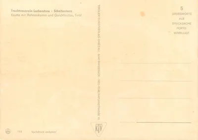 Taniec w strojach tradycyjnych w Lechaschau — zasnieżone góry — wydawca KTV Innsbruck — Rewers