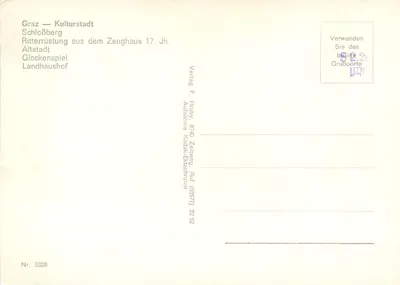 Graz — Stad van de cultuur — Uitgever F. Hruby, Nr. 5328 — Achterkant