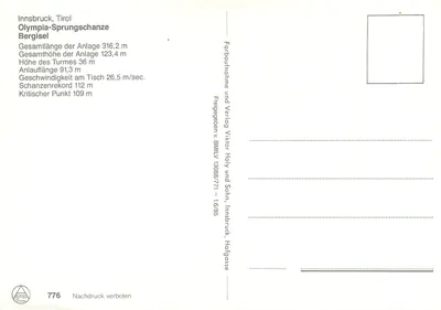 Olympia-Sprungschanze — Innsbruck, Tyrol — wydawnictwo Viktor Holy und Sohn — Rewers