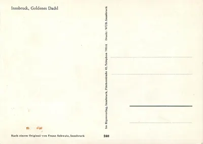Innsbruck, Goldenes Dachl — edificio con balcone scolpito e tetto dorato — Eigenverlag Innsbruck, n°240 — Verso