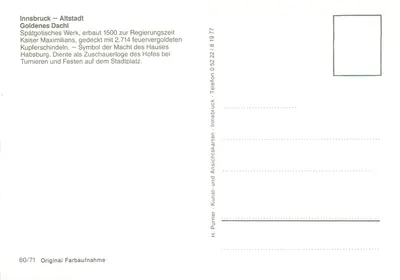 Innsbruck — Velha Cidade — Goldenes Dachl — H. Purner, 60/71 — Verso