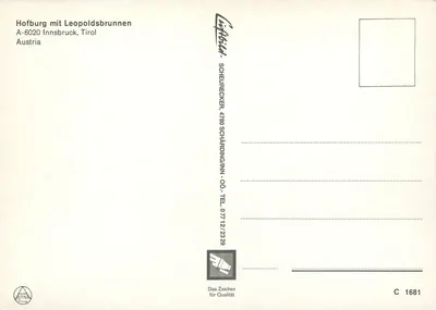 Hofburg z Leopoldsbrunnen — Innsbruck, Austria — wydawca SCHIEUHECKER — Rewers