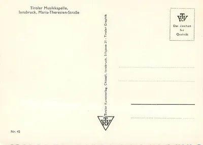 Tiroler Musikkapelle — Innsbruck, Maria-Theresien-Straße — Tiroler Kunstverlag, Nr. 42 — Verso