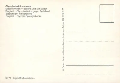 Innsbruck — vista panorâmica e Estádio Olímpico — H. Purner, n° 70 — Verso