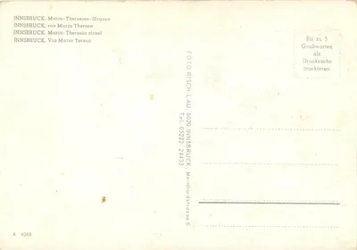 Innsbruck — Maria-Theresien-Straße com montanhas nevadas — FOTO RISCH-LAU, n° 4068 — Verso
