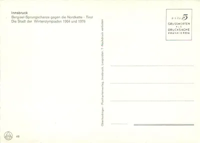 Innsbruck — Bergisel-Sprungschanze contra a Nordkette - Tirol — Oberhaideringer Postkartenverlag — Verso