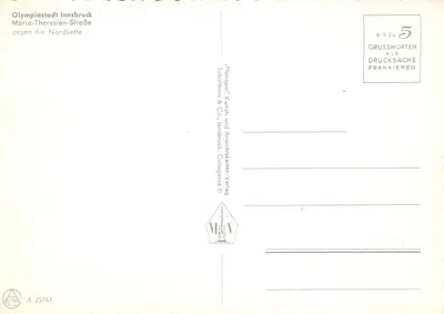 Innsbruck — Place Maria-Theresien avec colonne monumentale et montagnes en arrière-plan — éditeur 'Monopol' Kunst- und Ansichtskarten-Verlag — Verso