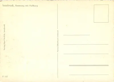 Innsbruck, Rennweg com Hofburg — Alpine Offsetdruck Innsbruck, n° F 117 — Verso