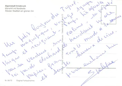 Innsbruck — Cidade das Alpes com a Nordkette — H. Pukner, Nr. 60/73 — Verso