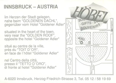Innsbruck — Áustria — Hotel Goldener Adler — HÖBEL Souvenirs — Verso