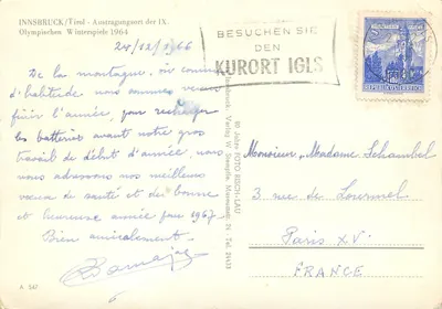 Innsbruck — vista invernal com monumentos e montanhas — Verlag W. Stemple, Museumstr. 24 — Verso