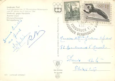 Bilhete postal moderno Innsbruck 1964 Tirol Austragungsort Der IX Olymischen Winterspiele Jeux Olympiques — Verso