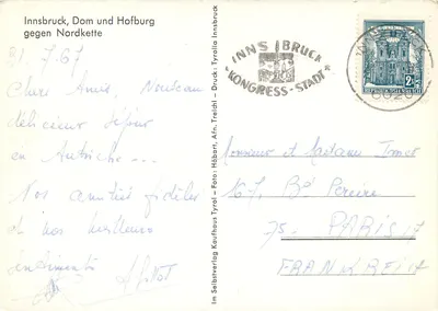 Innsbruck, Katedra i Pałac Królewski wobec Nordkette — Im Selbstverlag Kaufhaus Tyrol — numer serii nieodczytelny — Rewers
