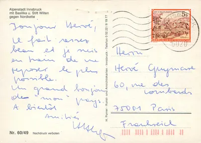 Innsbruck — widok z lotu ptaka z górami na tle — H. Purner, Nr. 60/49 — Rewers