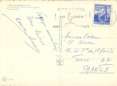 Kitzbühel — widok stacji teleferyku Horn-Bahn w tle Hahnenkamm — wydawca Alpina, nr Z 2587 — Rewers