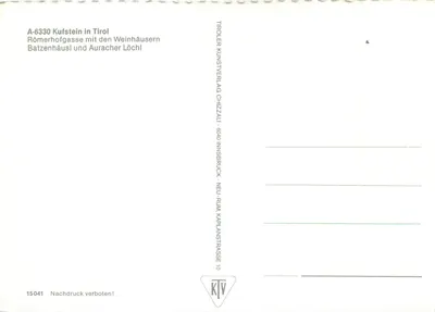Kufstein no Tirol — Römerhofgasse com os Weinhäuser e Auracher Löchli — Tiroler Kunstverlag Chizzlau — Verso
