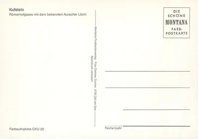 Kufstein — Römerhofgasse com o famoso Auracher Löchl — Montana Postkartenverlag — Verso