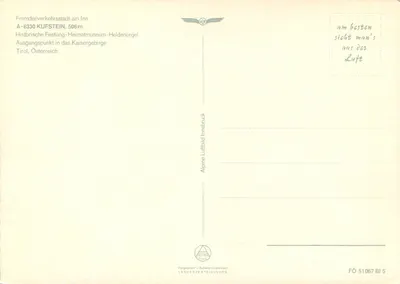 Kufstein — widok z lotu ptaka — wydawca Alpine Luftbild Innsbruck — Rewers