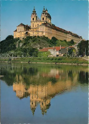 Mosteiro Benediktinerstift Melk na margem do Danúbio, Wachau — editor P. Ledermann, n° 76384