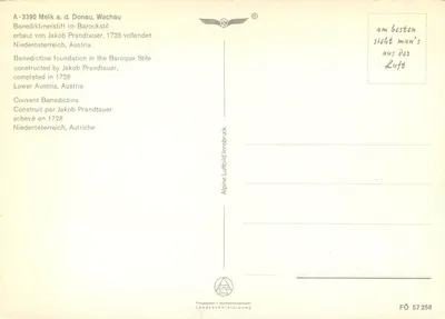 Melk a. d. Donau, Wachau — Abadia beneditina em estilo barroco — editor Alpine Luftbild Innsbruck — Verso