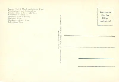 Johannes Brahms — Gedenk-Karte — Kunstverlag Siegfried Böhm, Wien — Rewers