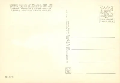 Elisabeth, Keizerin van Oostenrijk — 1837-1898 — Verlag Richard Pietsch & Co. KG, Wenen — Achterkant
