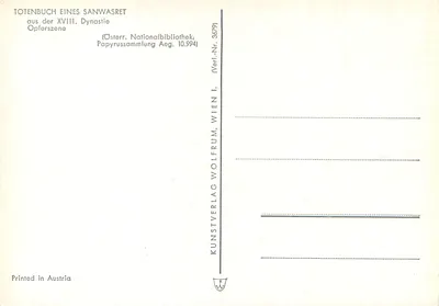 Totenbuch d'un Sanwasret — Opferszene — Kunstverlag Wolferum, Wien, n° 3679 — Verso